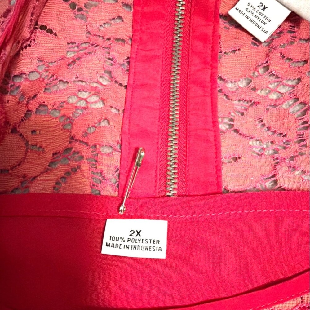 Liz Claiborne Womens Pink Lace Overlay Top With Back Zipper Accent Size 2X - Picture 4 of 7